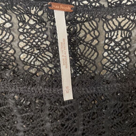 Free People On The Road Twisted Tee Sheer Knit Lace Mesh Slit Top Medium - Picture 2 of 7